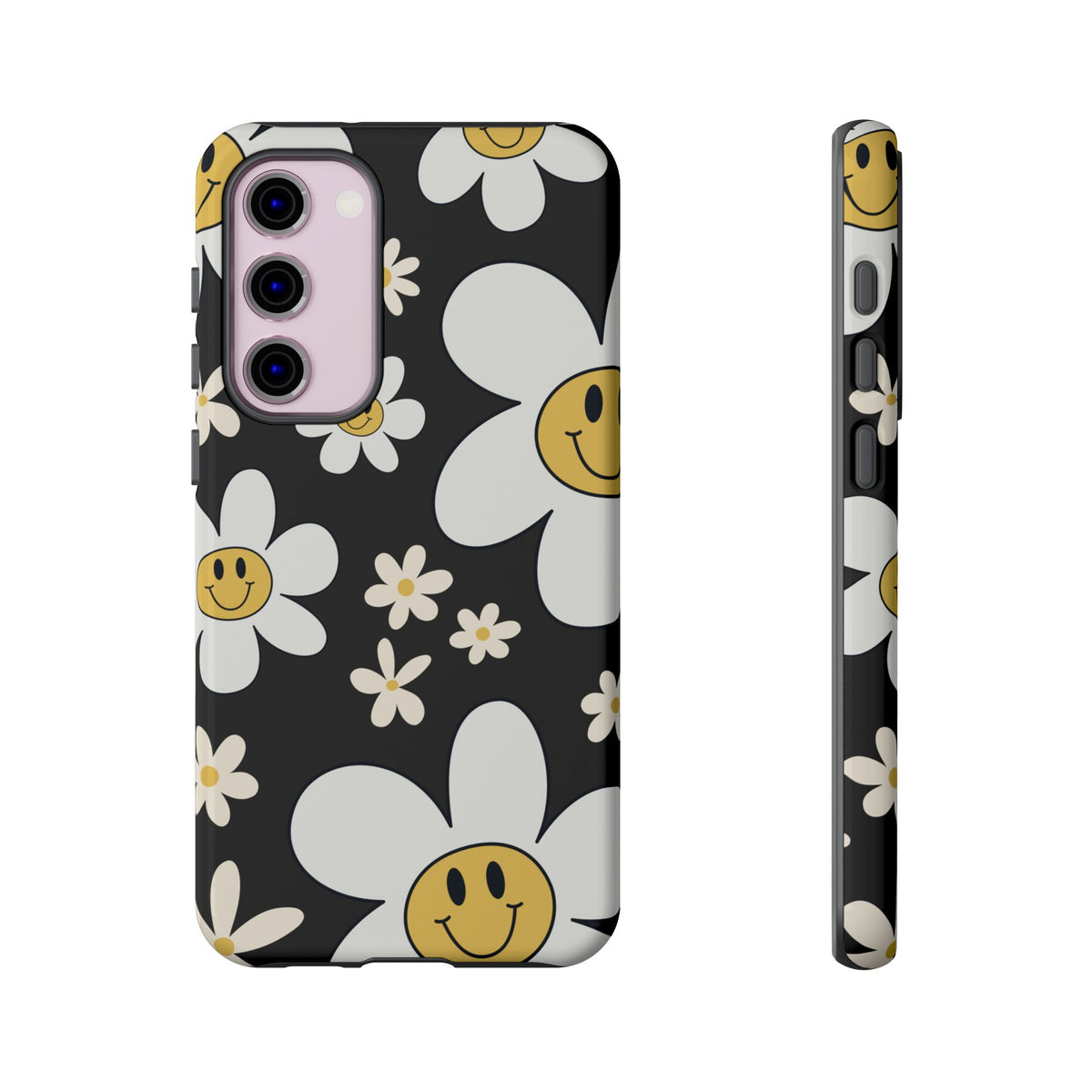 Fun Retro Daisy Pattern with Dark Grey Background Phone Case - Grey Phone Case - Samsung Galaxy S23 Plus / Glossy