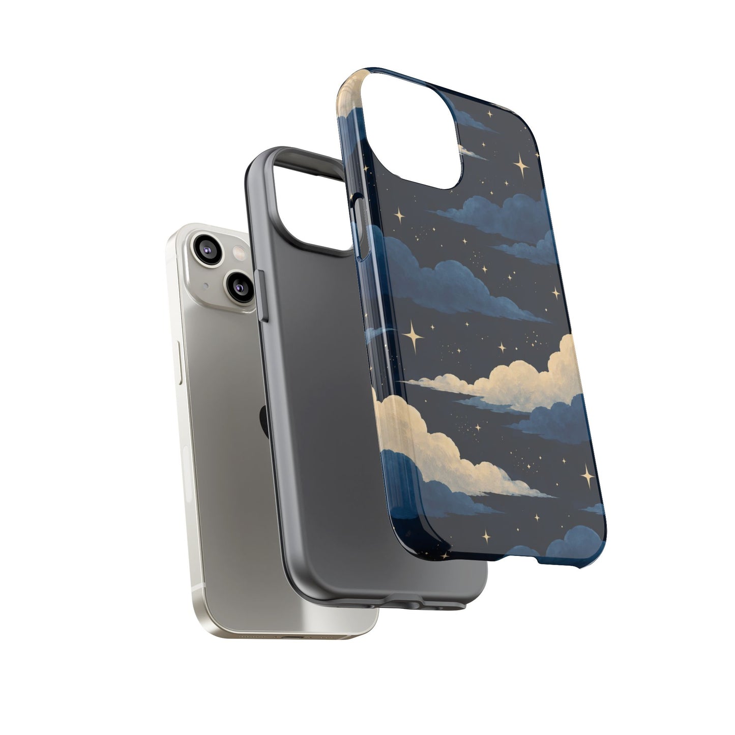 Illustrated Navy Blue Clouds & Stars Phone Case