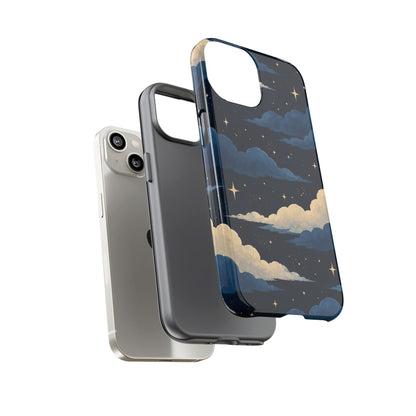 Illustrated Navy Blue Clouds & Stars Phone Case