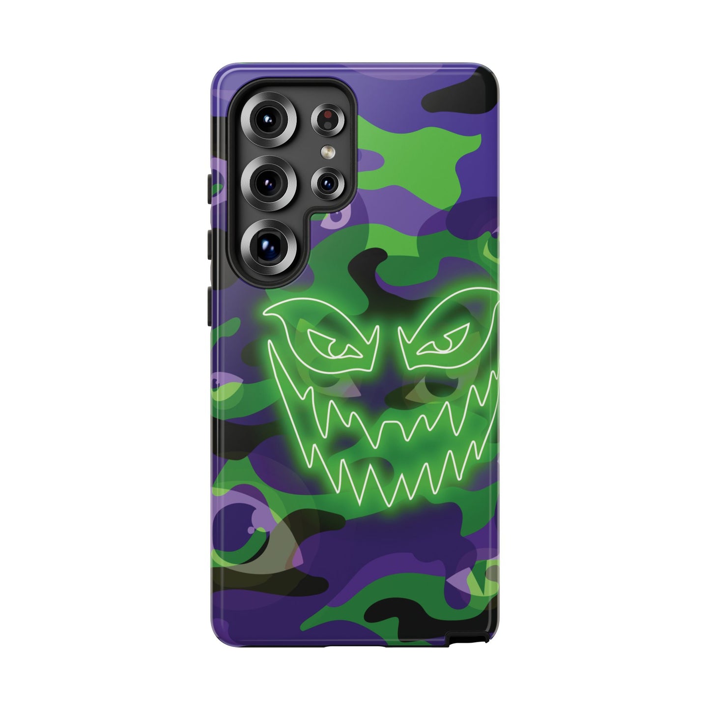 Samsung Galaxy S25 Ultra / Glossy Phone Case - Green & Purple Neon Face Camo Phone Case