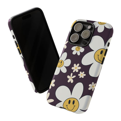 Fun Retro Daisy Pattern with Purple Background Phone Case - Purple Phone Case