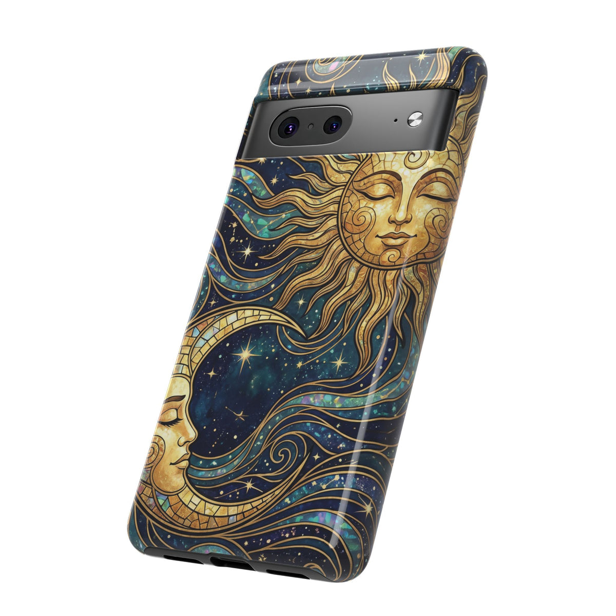 Elegant Teal & Gold Sun and Moon Phone Case