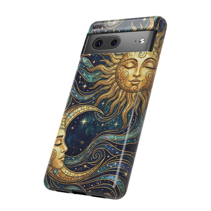 Elegant Teal & Gold Sun and Moon Phone Case