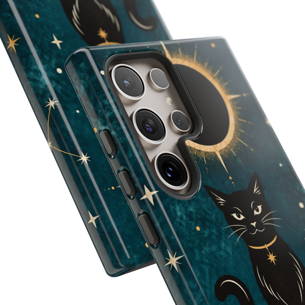 Whimsical Teal Celestial Black Cat Phone Case