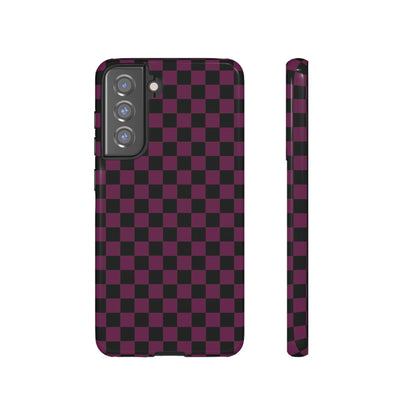Trendy Plum & Black Small Checked Pattern Phone Case - Purple Phone Case - Samsung Galaxy S21 FE / Glossy