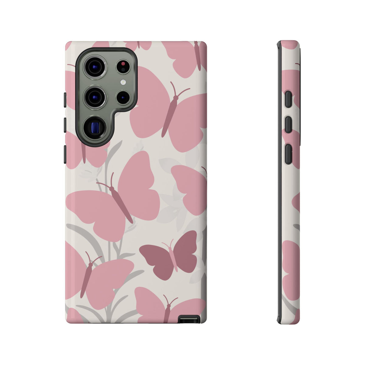 Minimalist Cream & Pink Butterfly Pattern Phone Case - White Phone Case - Samsung Galaxy S23 Ultra / Glossy