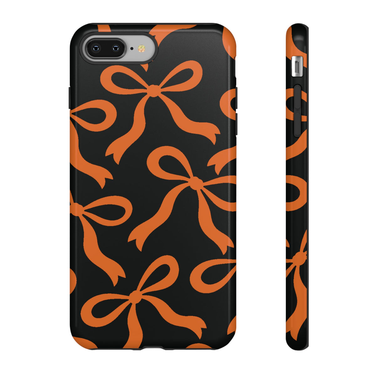 Bold Black and Burnt Orange Bow Pattern Phone Case - Black Phone Case - iPhone 8 Plus / Glossy