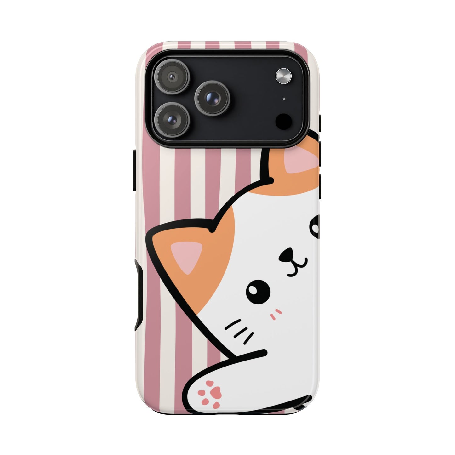 Playful Peakaboo Cat with Pink Stripe Pattern Phone Case - Pink Phone Case - iPhone 17 Pro Max / Glossy