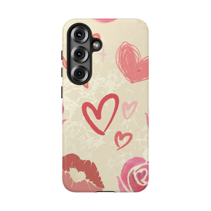 Cute Pink Heart & Rose Pattern Phone Case - Pink Phone Case - Samsung Galaxy S25 / Glossy