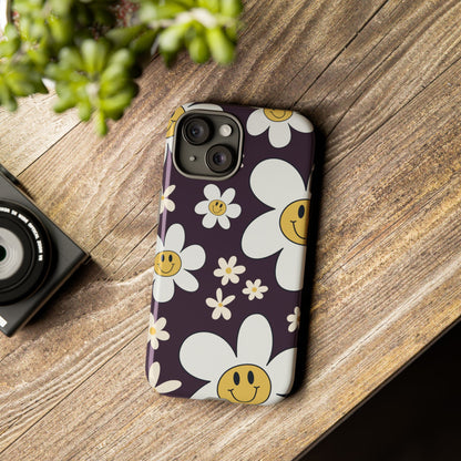 Fun Retro Daisy Pattern with Purple Background Phone Case - Purple Phone Case