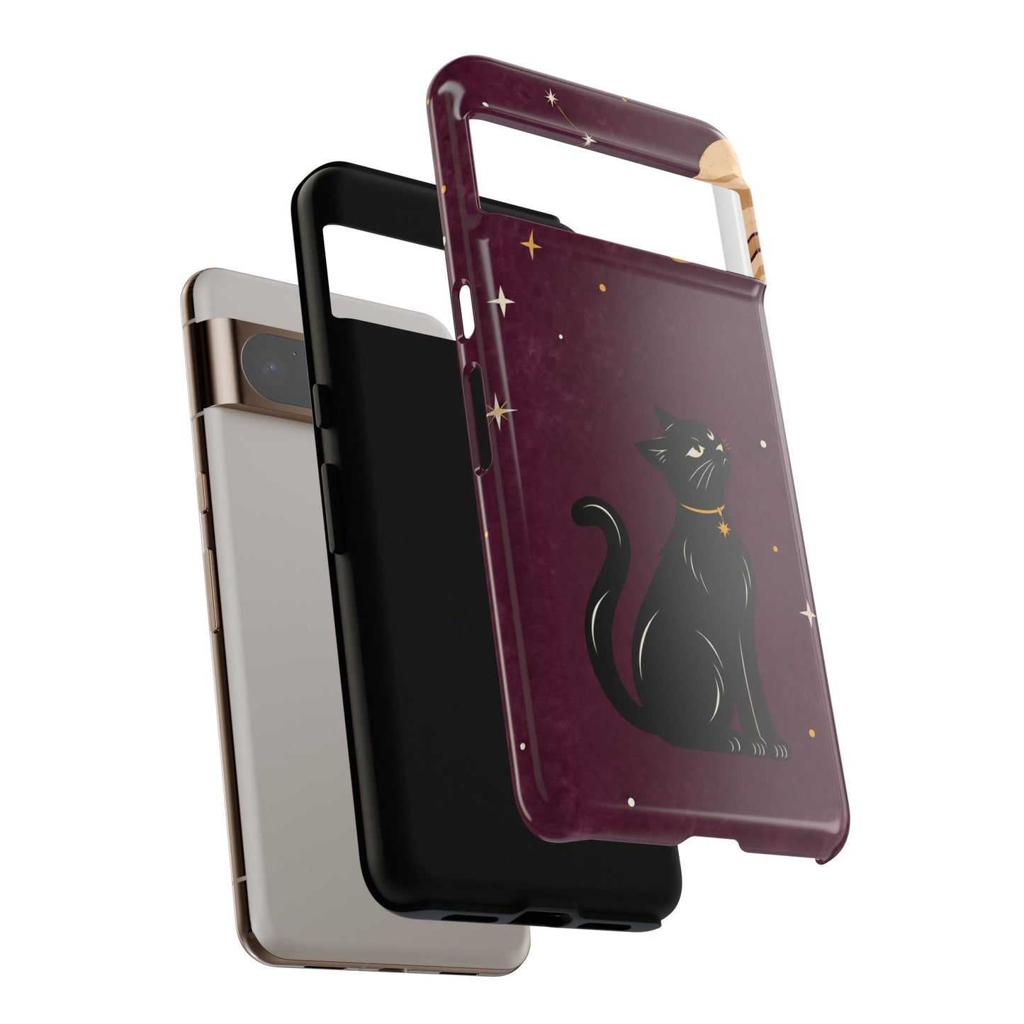 Whimsical Plum Celestial Black Cat Phone Case