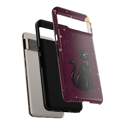 Whimsical Plum Celestial Black Cat Phone Case