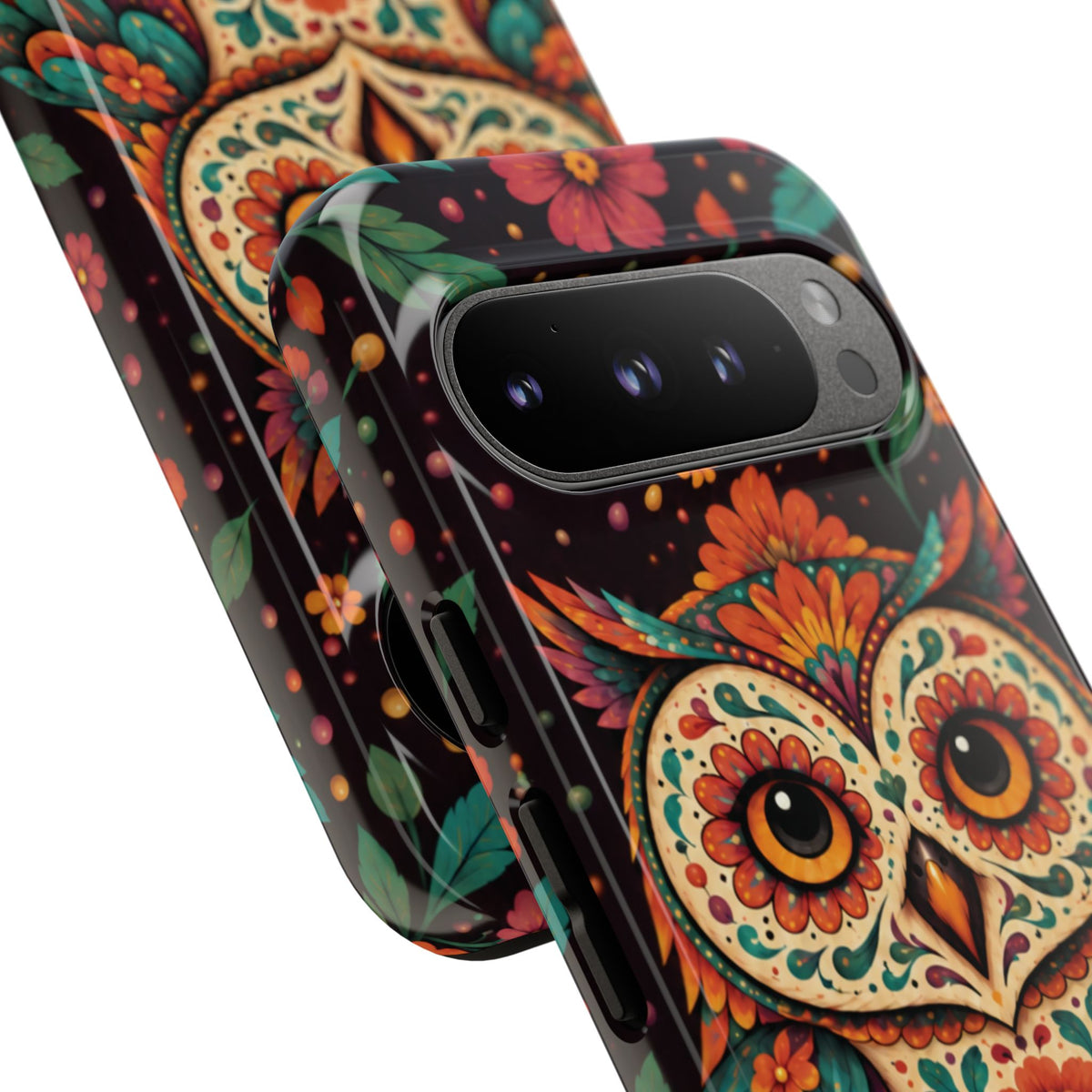 Vibrant Terracotta and Teal Calavera Owl Phone Case - Multicolor Phone Case