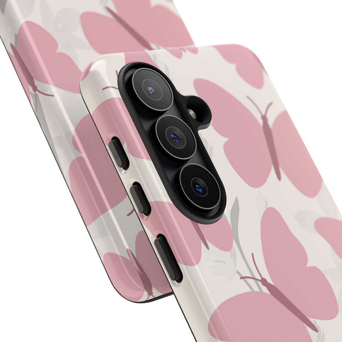 Minimalist Cream & Pink Butterfly Pattern Phone Case - White Phone Case