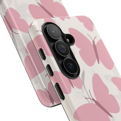 Minimalist Cream & Pink Butterfly Pattern Phone Case - White Phone Case