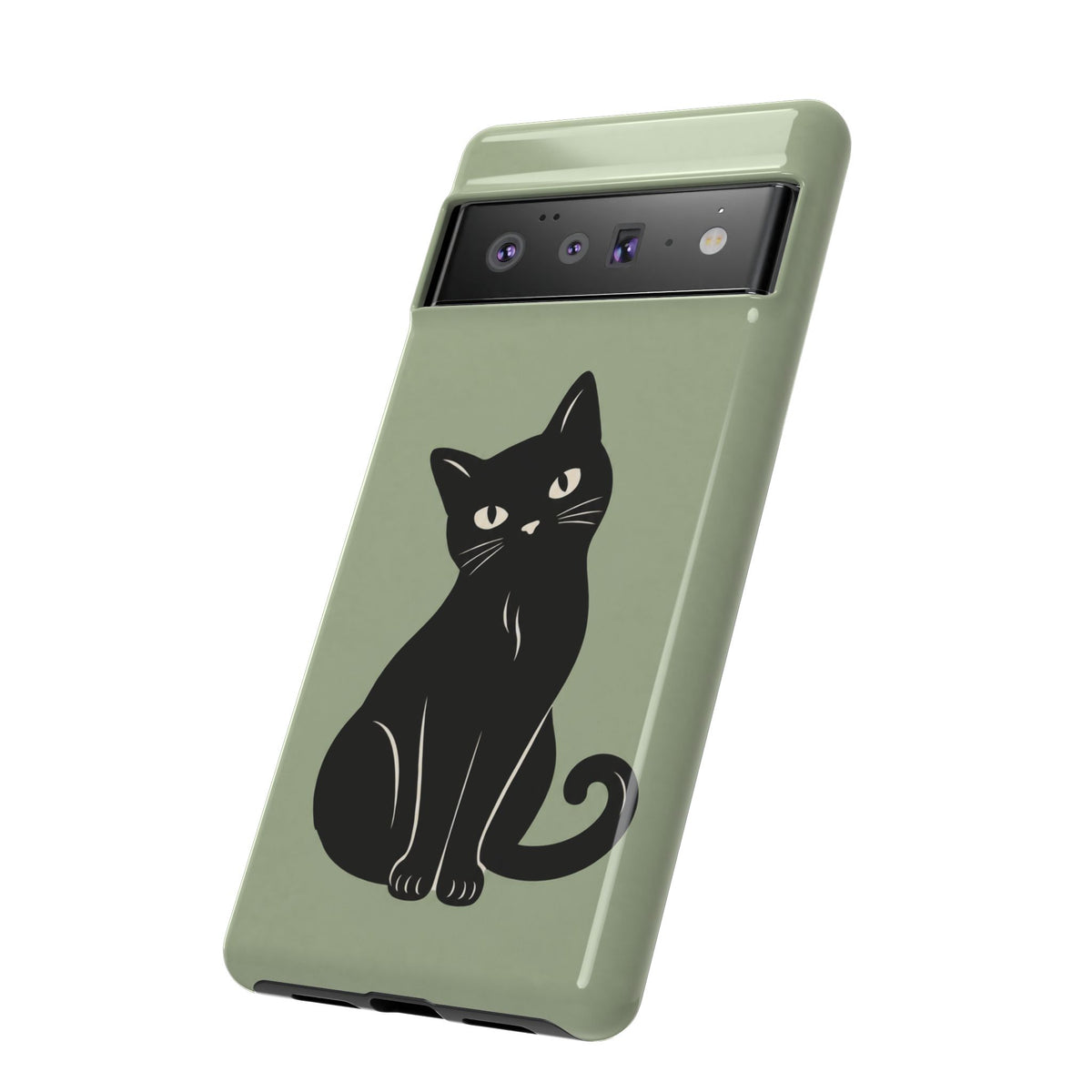Minimalist Sage Green & Black Cat Phone Case