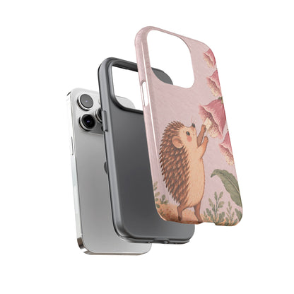 Whimsical Blush Pink Hedgehog and Foxglove Phone Case - Pink Phone Case
