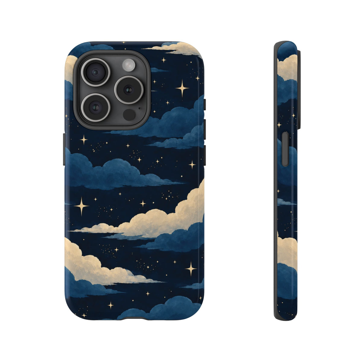Illustrated Navy Blue Clouds & Stars Phone Case