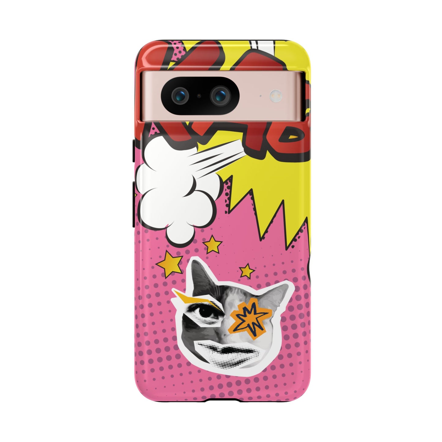 Bold Pink Pop Art Cat Phone Case - Pink Phone Case - Google Pixel 8 / Glossy