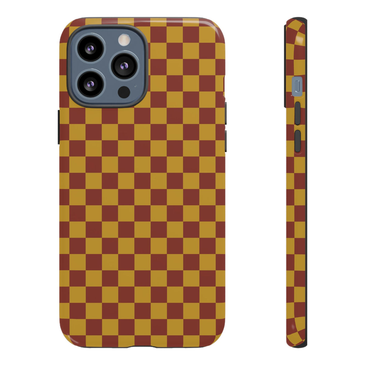 Trendy Mustard & Burgandy Small Checked Pattern Phone Case - Brown Phone Case - iPhone 13 Pro Max / Glossy