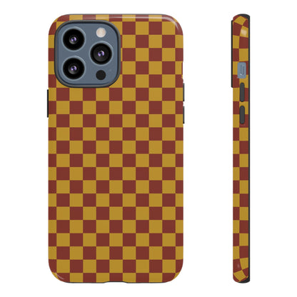 Trendy Mustard & Burgandy Small Checked Pattern Phone Case - Brown Phone Case - iPhone 13 Pro Max / Glossy