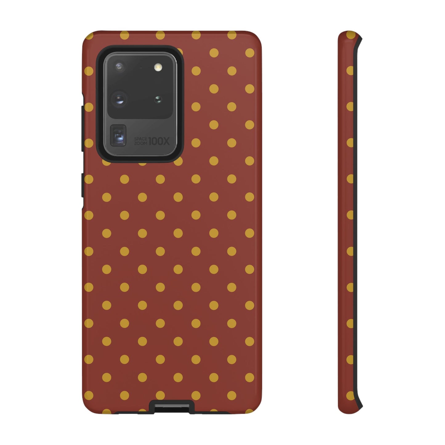 Samsung Galaxy S20 Ultra / Glossy Phone Case - Trendy Brown & Mustard Dot Pattern Phone Case