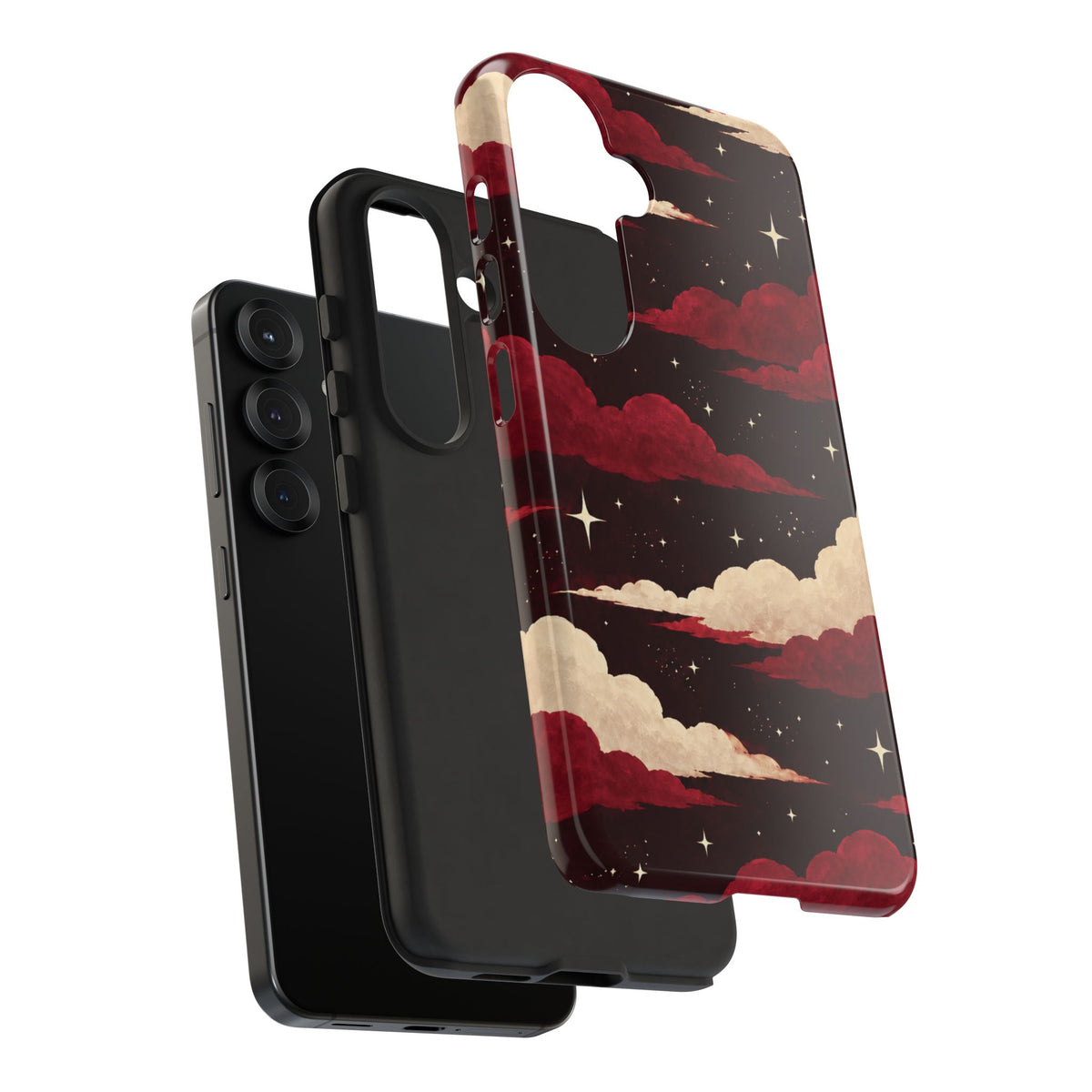 Illustrated Crimson Red Clouds & Stars Phone Case