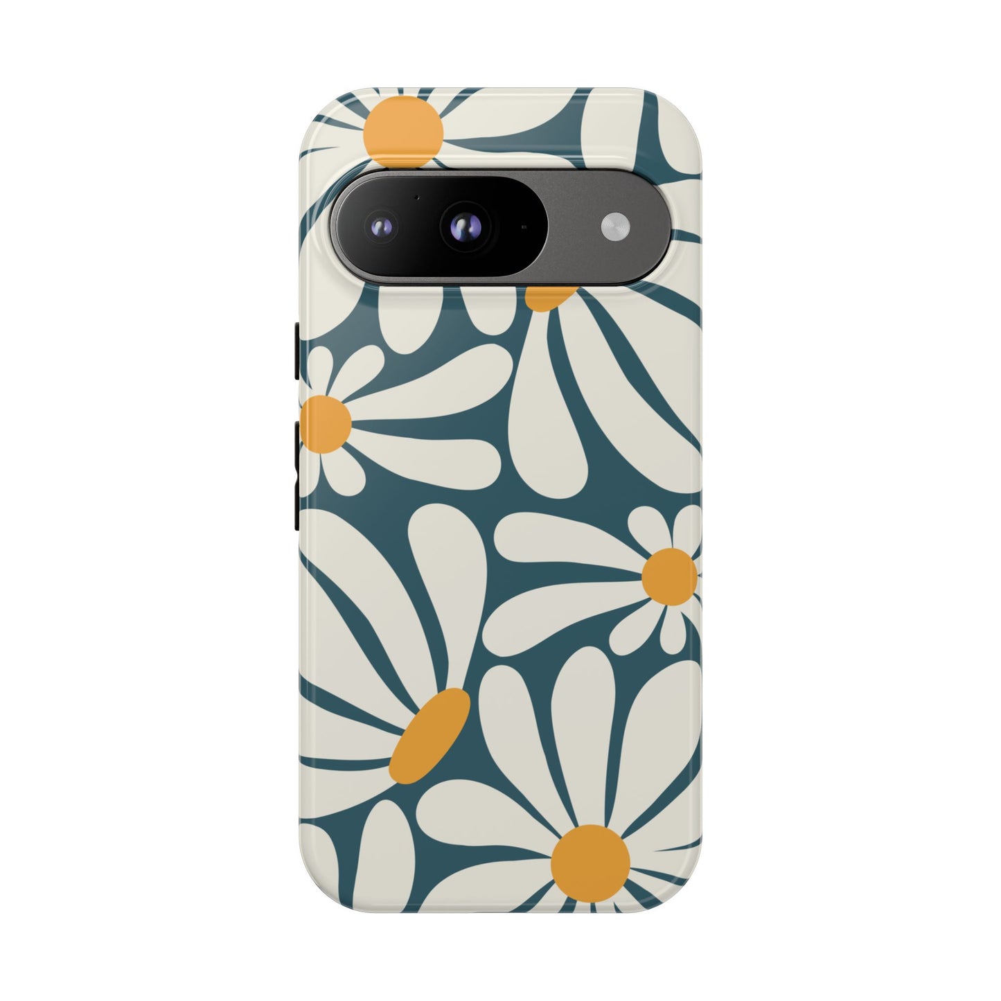 Google Pixel 9 / Glossy Phone Case - Retro Blue Daisy Pattern Phone Case