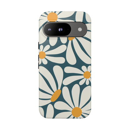 Google Pixel 9 / Glossy Phone Case - Retro Blue Daisy Pattern Phone Case
