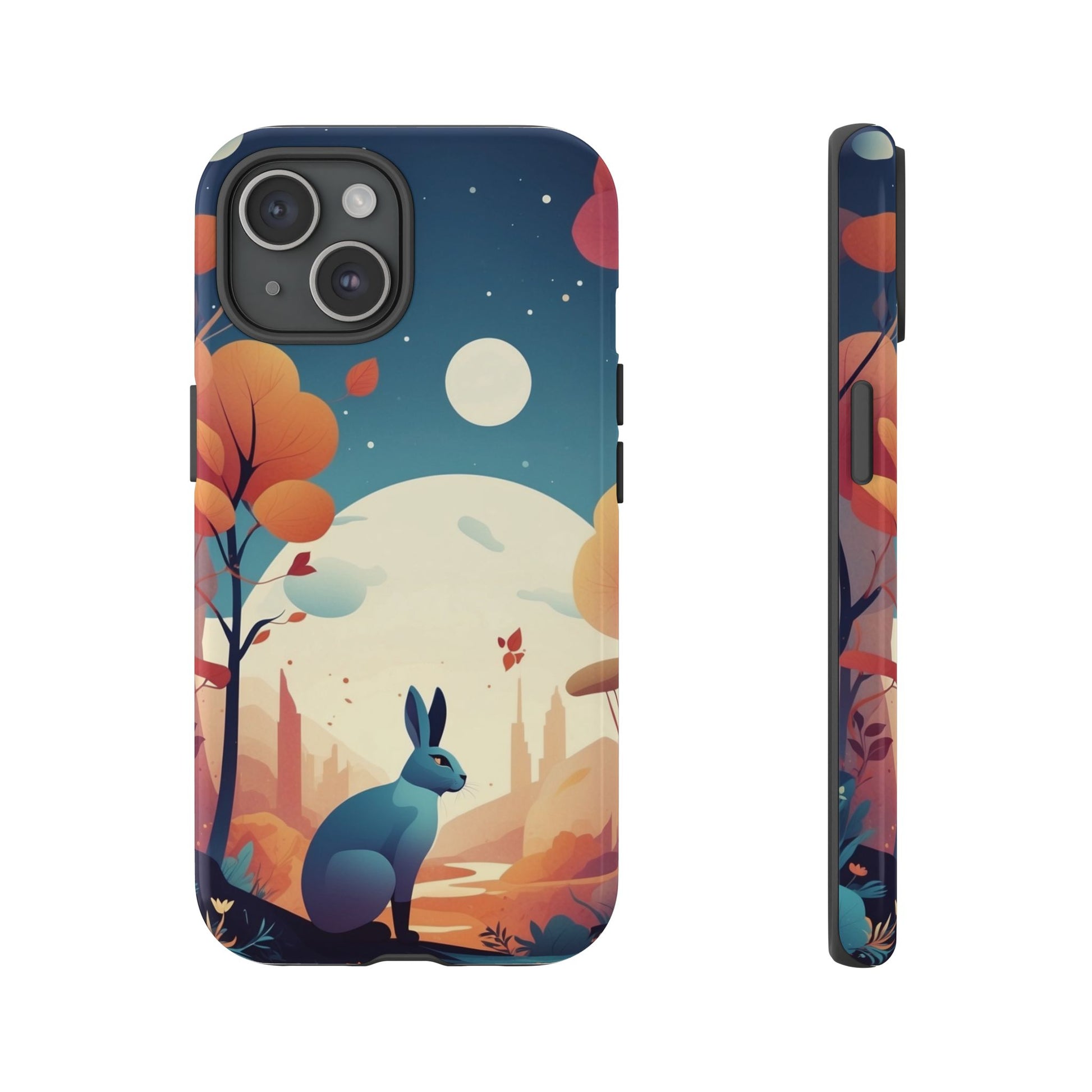 Stylised Blue Hare Design Phone Case - Multicolor Phone Case - iPhone 15 / Glossy