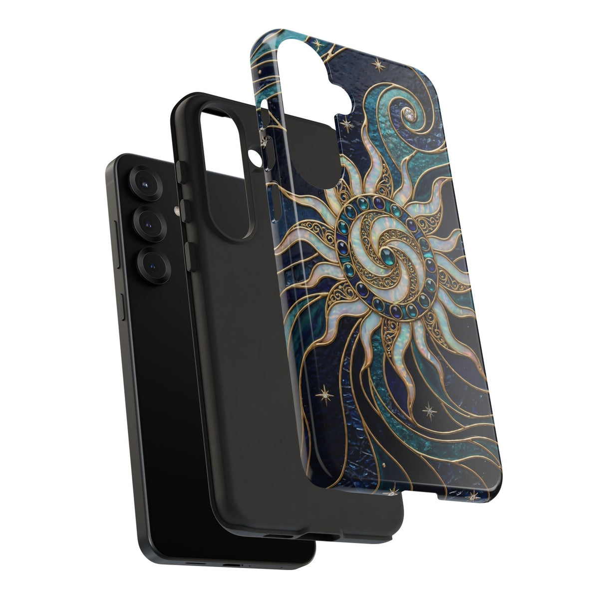 Elegant Teal & Gold Cosmic Sunburst Phone Case