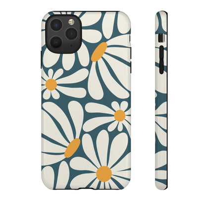 iPhone 11 Pro Max / Glossy Phone Case - Retro Blue Daisy Pattern Phone Case