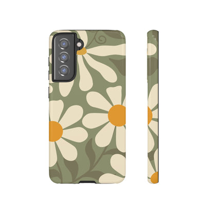 Retro Green Daisy Pattern #2 Phone Case - Green Phone Case - Samsung Galaxy S21 FE / Glossy