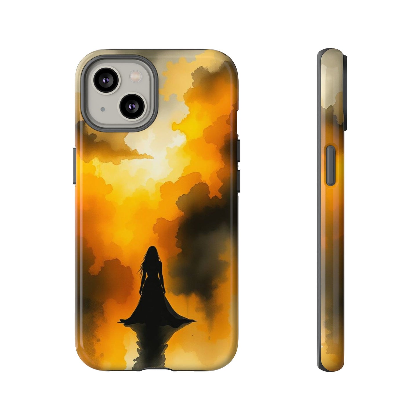 iPhone 14 / Glossy Phone Case - Watercolour Gothic Woman in Black Phone Case