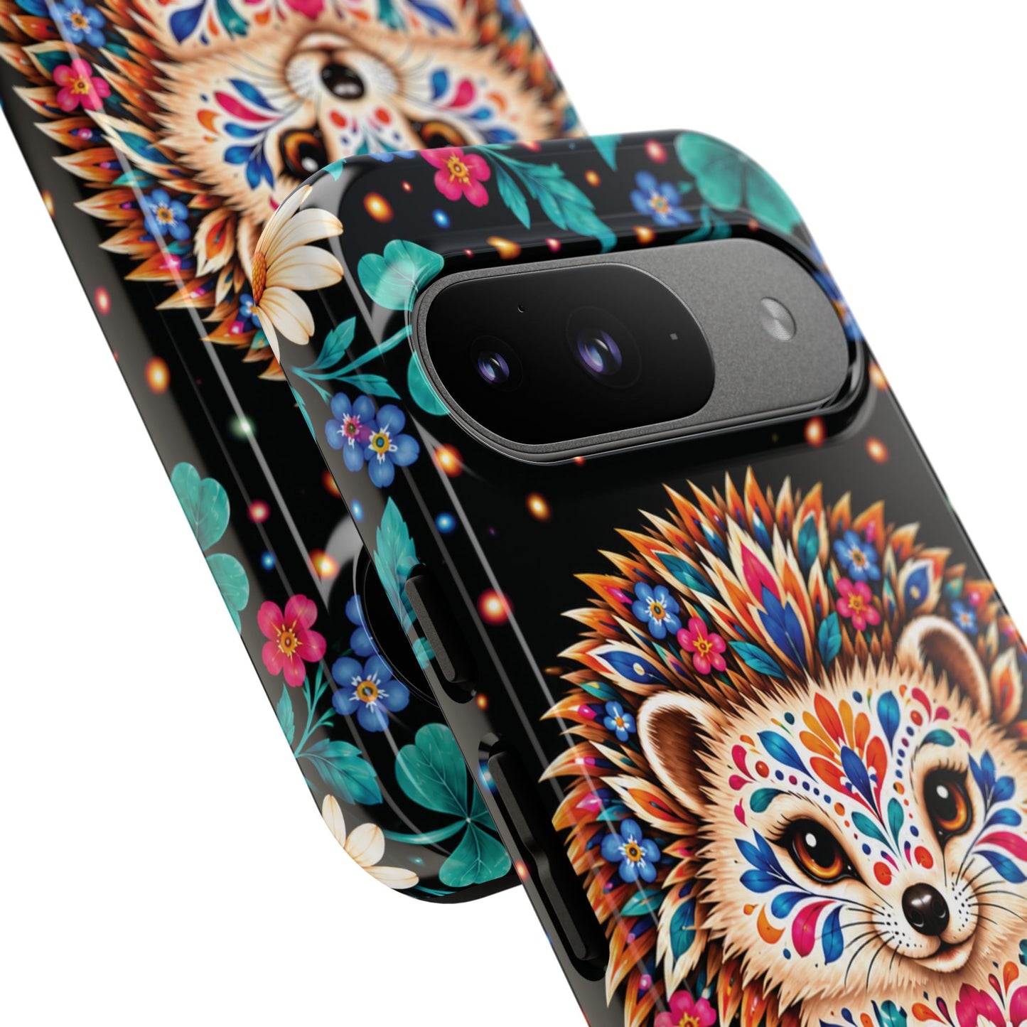 Vibrant Orange and Turquoise Calavera Hedgehog Phone Case - Multicolor Phone Case