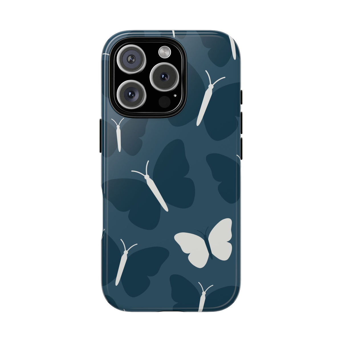 Minimalist Dark Blue Butterfly Pattern Phone Case - Blue Phone Case - iPhone 16 Pro / Glossy
