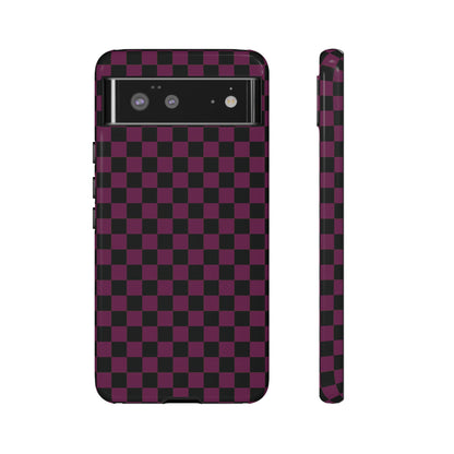 Google Pixel 6 / Glossy Phone Case - Trendy Plum & Black Small Checked Pattern Phone Case