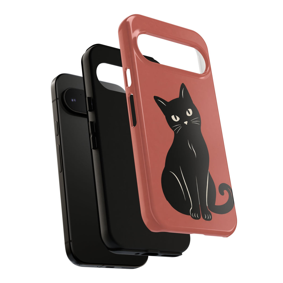 Minimalist Coral Red & Black Cat Phone Case