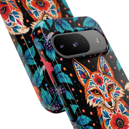 Vibrant Orange and Turquoise Calavera Fox Phone Case - Multicolor Phone Case