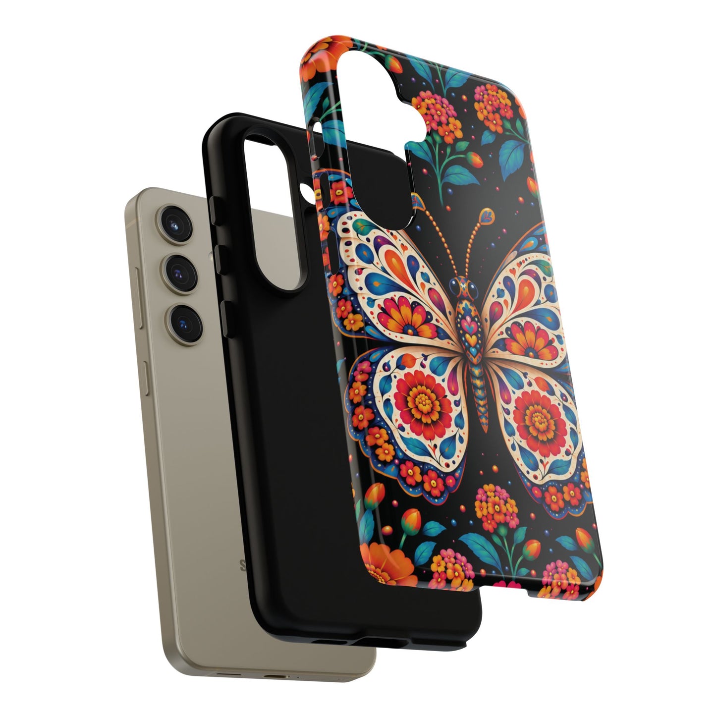 Vibrant Orange and Turquoise Calavera Butterfly Phone Case - Multicolor Phone Case