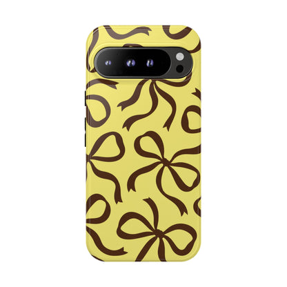 Bold Butter Yellow and Chocolate Brown Bow Pattern Phone Case