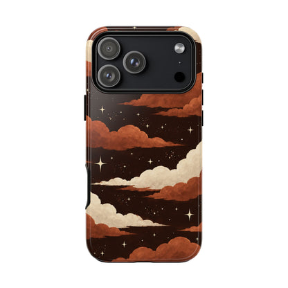 Illustrated Burnt Orange Clouds & Stars Phone Case