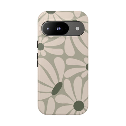 Google Pixel 9 / Glossy Phone Case - ’Retro Cream & Green Daisy Pattern’ Phone Case