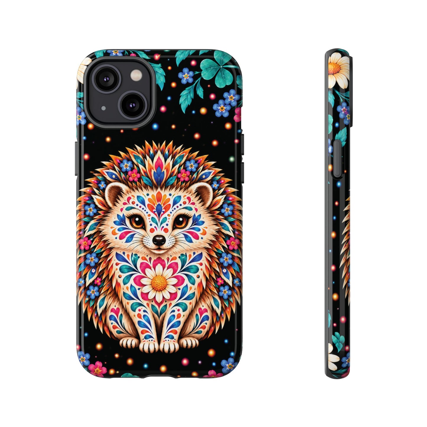 Vibrant Orange and Turquoise Calavera Hedgehog Phone Case - Multicolor Phone Case - iPhone 14 Plus / Glossy
