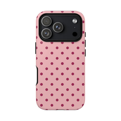 iPhone 17 Pro / Glossy Phone Case - ’Pink with Red Dot Pattern’ Phone Case