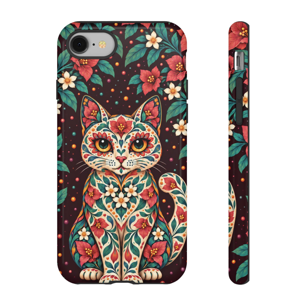 Vibrant Terracotta and Teal Calavera Cat Phone Case - Multicolor Phone Case - iPhone 8 / Glossy
