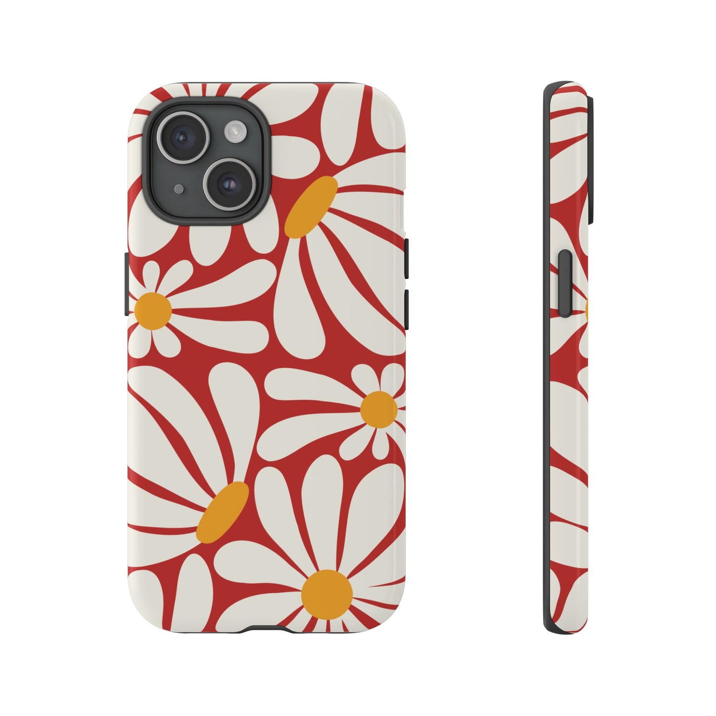 Retro Red Daisy Pattern Phone Case - Red Phone Case - iPhone 15 / Glossy