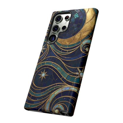 Elegant Navy & Gold Crescent Moon Mosaic Phone Case