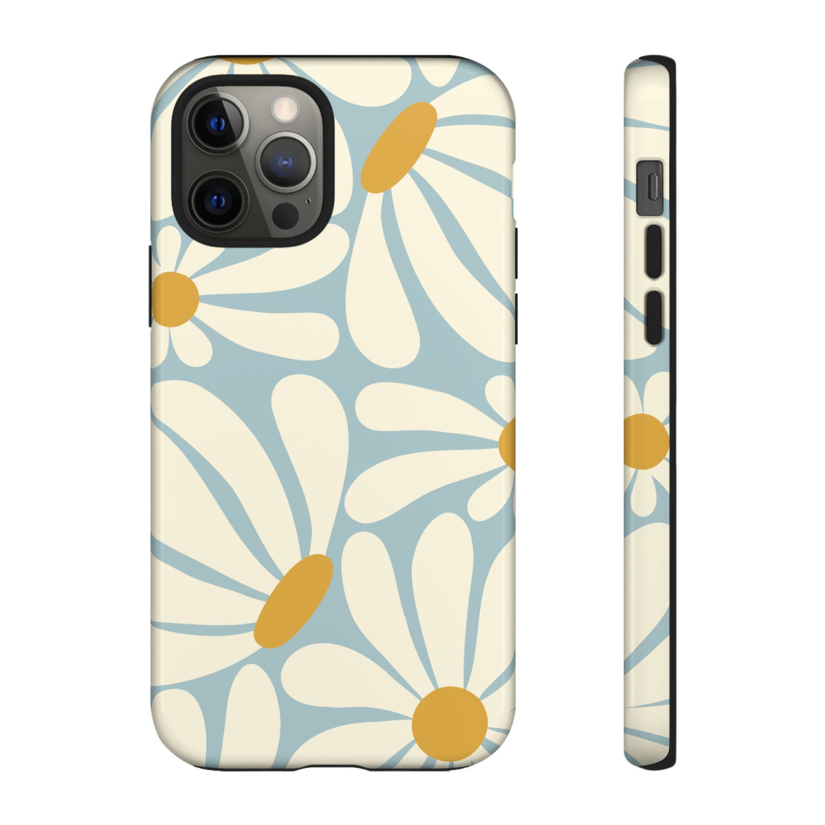 Retro Light Blue Daisy Pattern Phone Case - Blue Phone Case - iPhone 12 Pro / Glossy