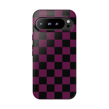 Google Pixel 9 Pro XL / Glossy Phone Case - Trendy Plum & Black Checked Pattern Phone Case